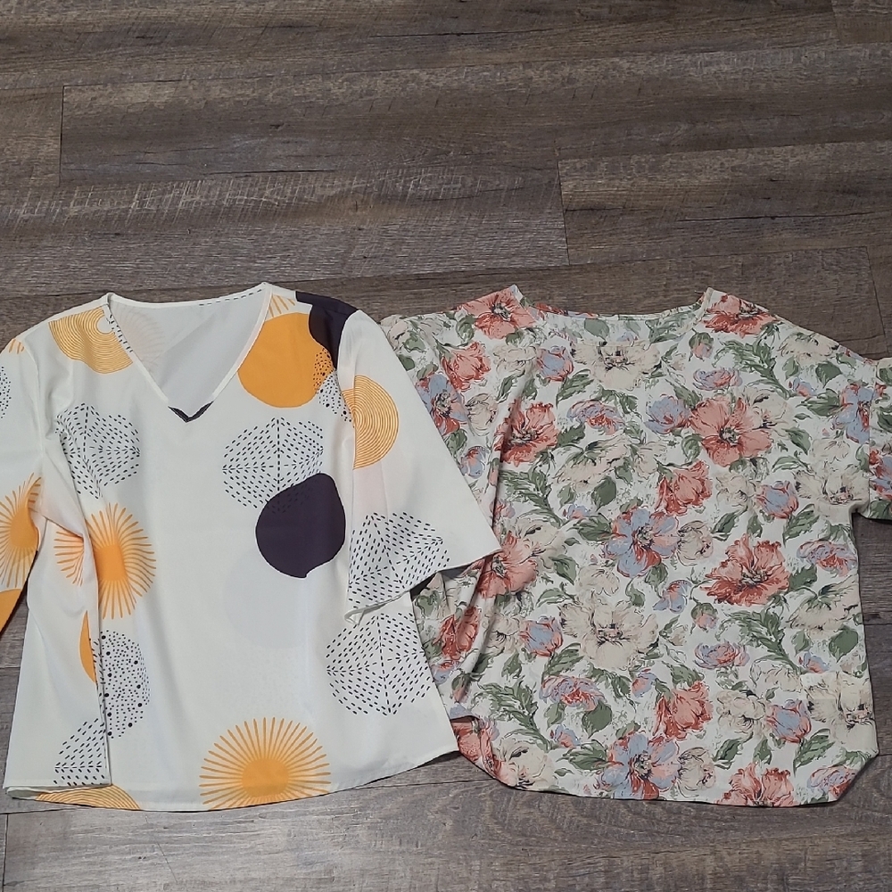 Women's White and Floral Blouse Set - Lightweight Printed Tops